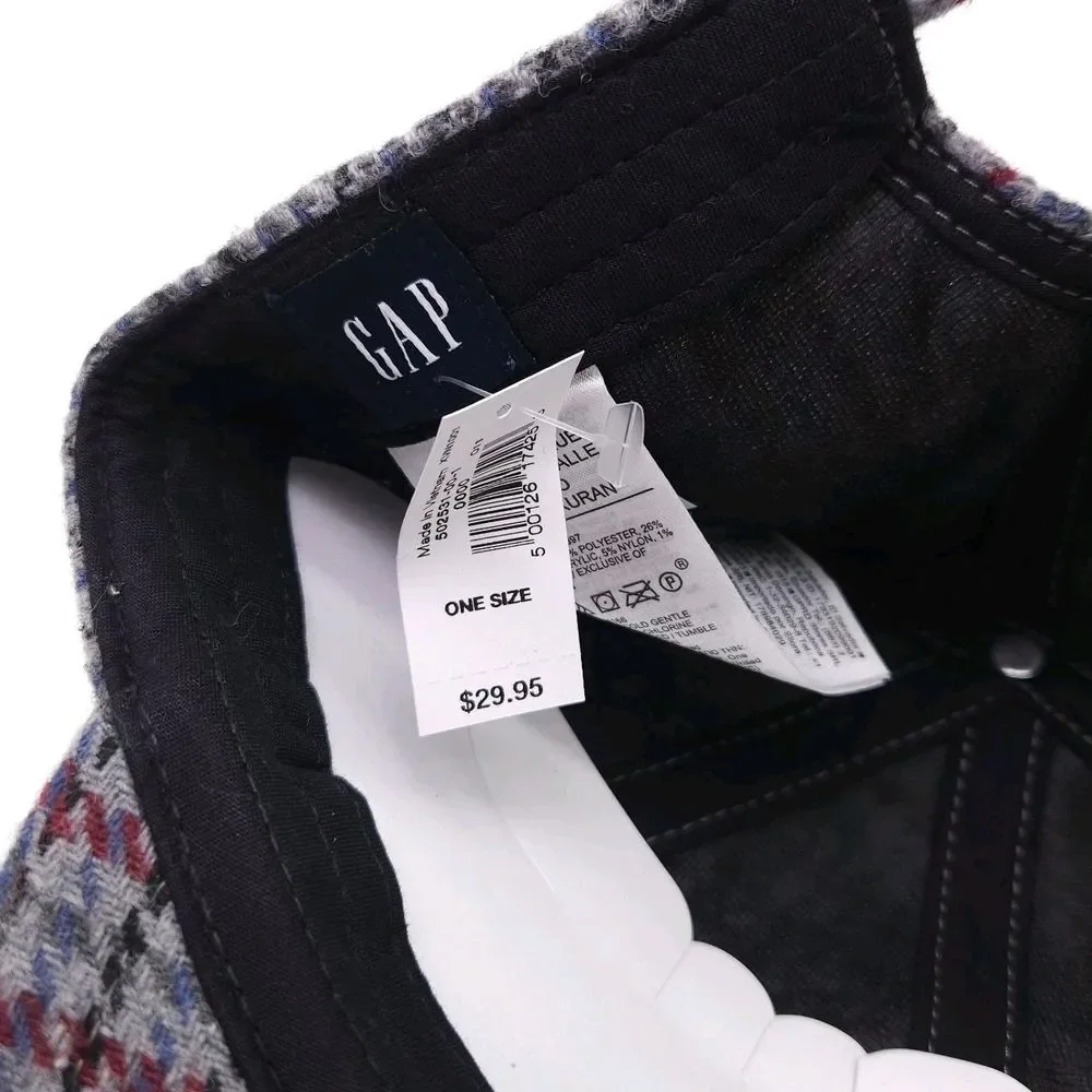 Gap G Letter Wool Strapback Hat Houndstooth Plaid Pattern Vintage Style Ball Cap